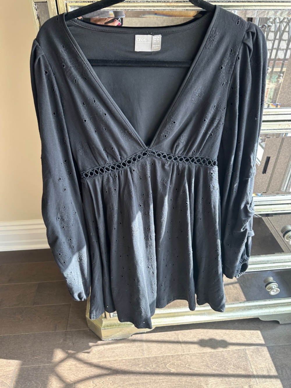 ASOS Black Eyelet V-Neck Peasant Blouse